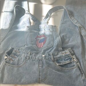 Denim Straight Leg Jumpsuit with Embroidered Detail